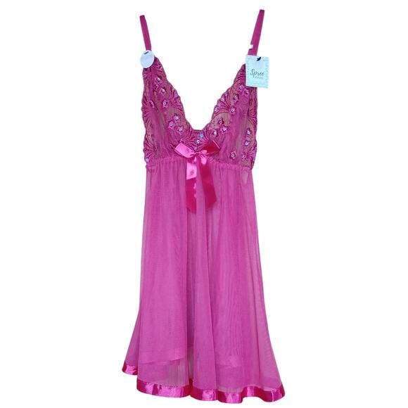 NWT Sheer Fuchsia Chemise Embroidered Lace Women's Medium Coquette Fairy Core - Picture 1 of 6